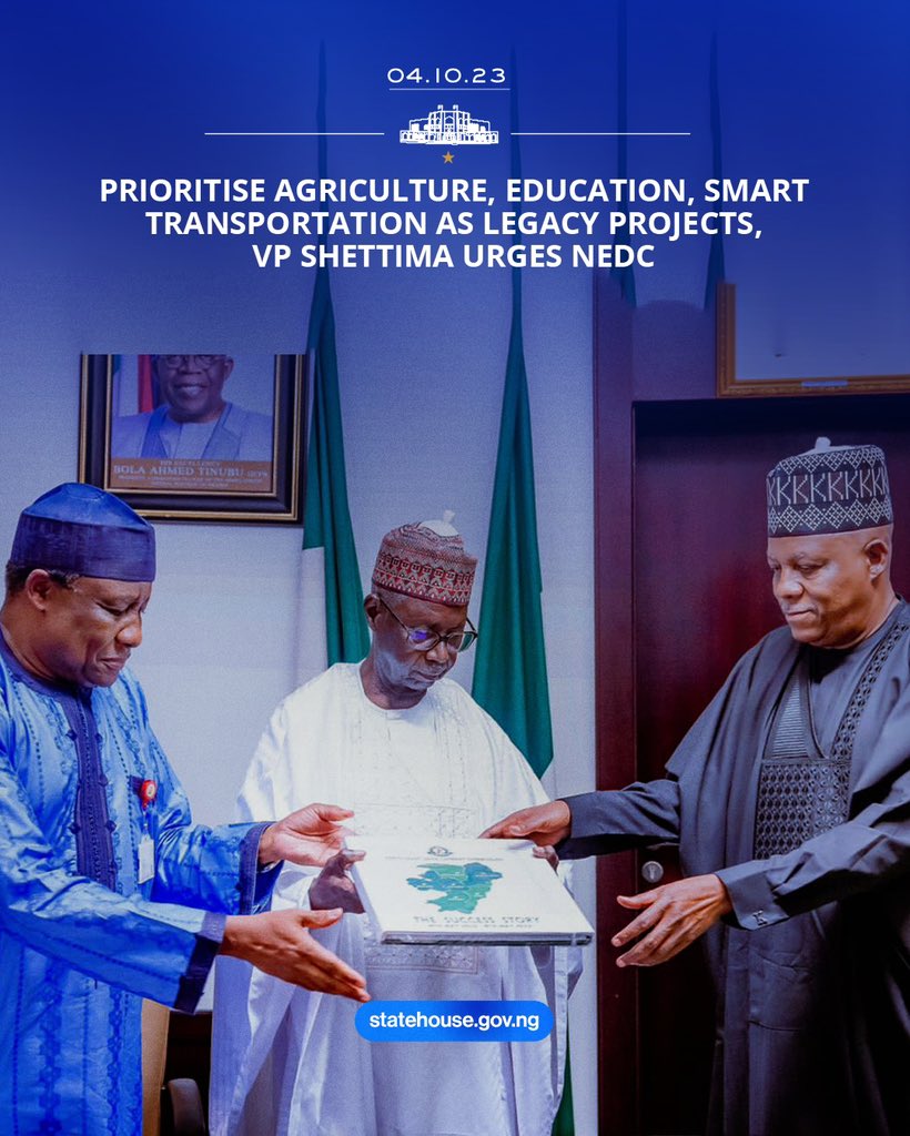 Prioritize Agriculture, Education, Smart Transportation as Legacy Projects, VP Shettima Urges NEDC